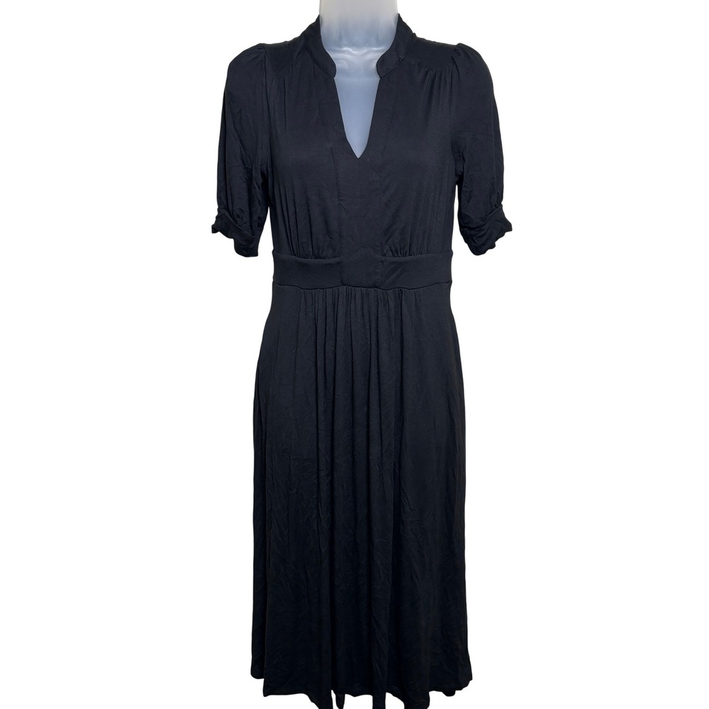 Boden Jersey V-Neck Puff Sleeves Crewneck Shorts Sleeve Midi Tea Dress Womens 2P